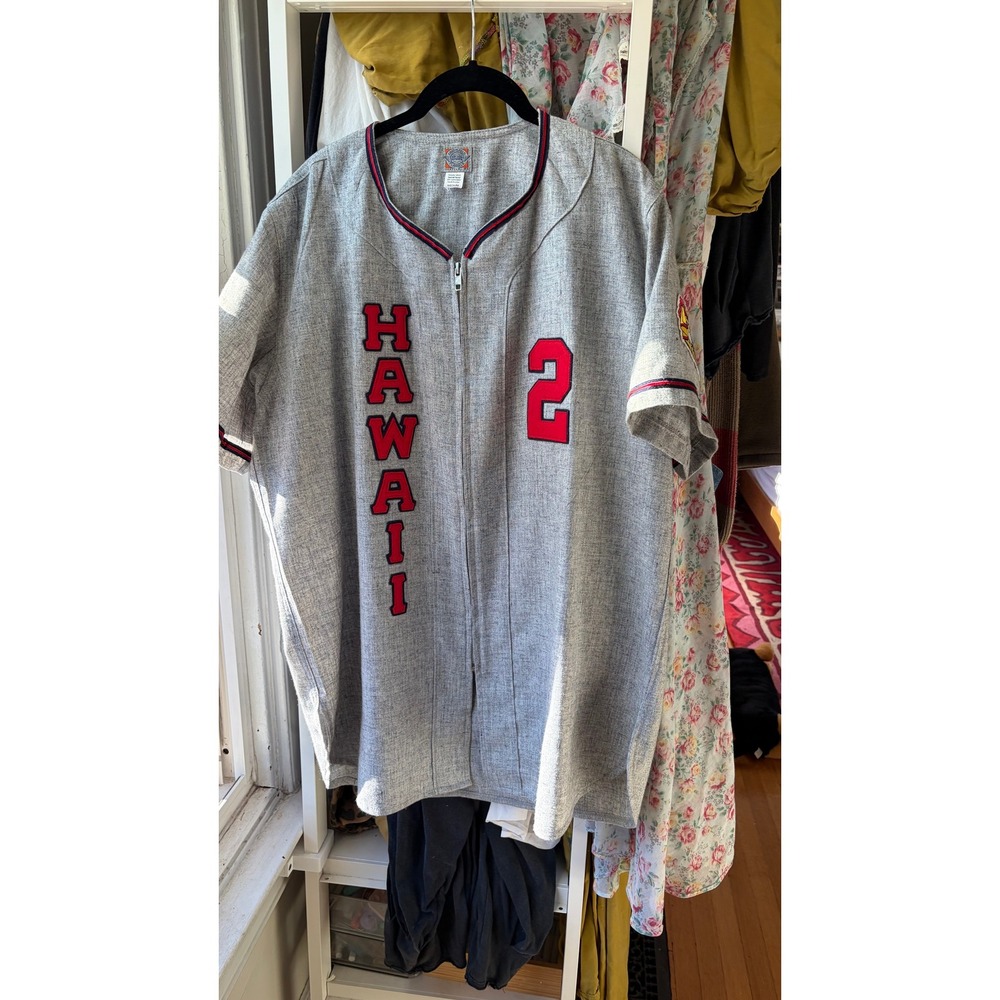 Ebbets Field Flannels Baseball Jersey Mens Medium Gray Hawaii Zip Front Wool